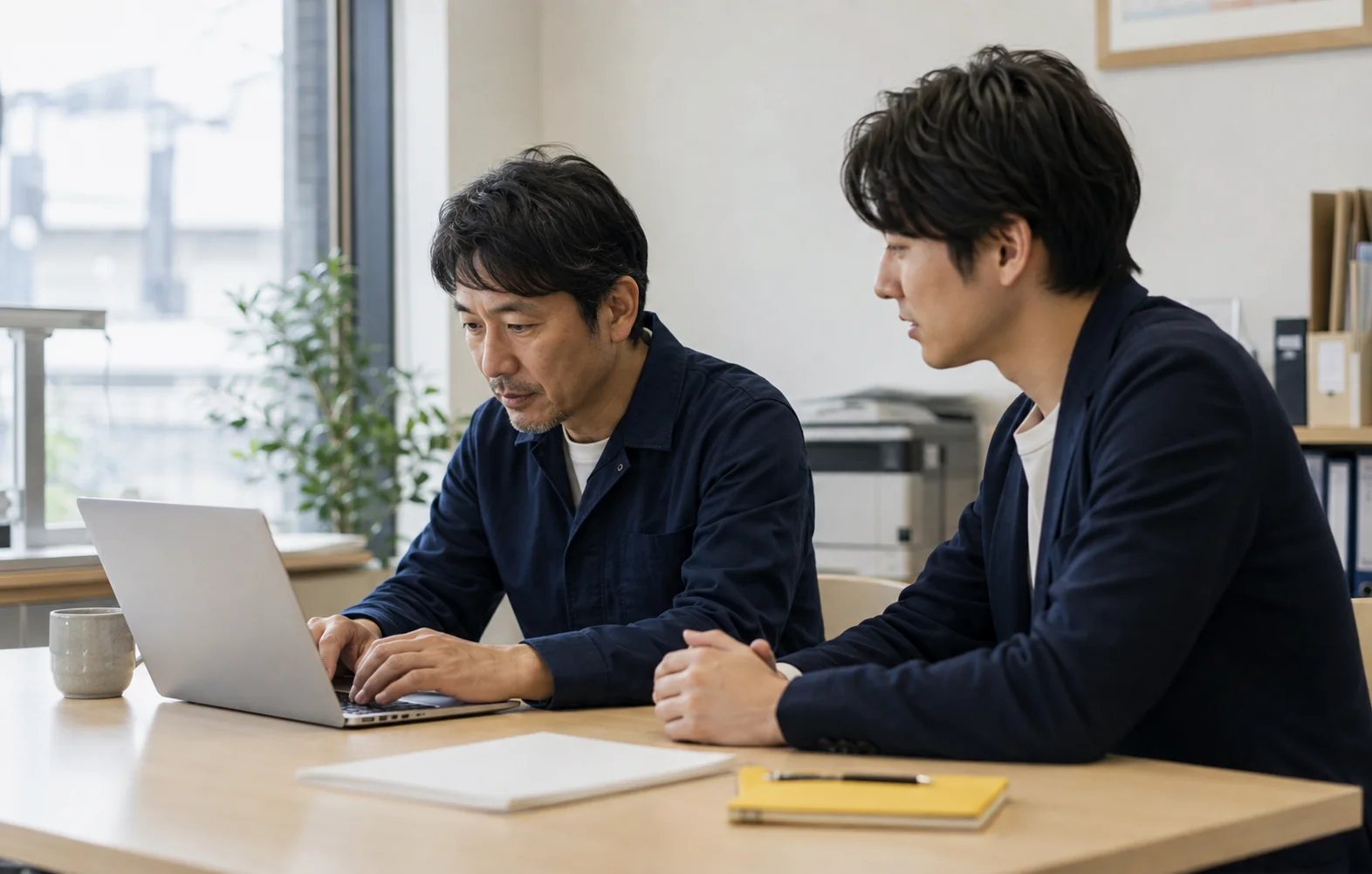 経営者がAIを実践し、支援者が隣で伴走するイメージ（AI生成）